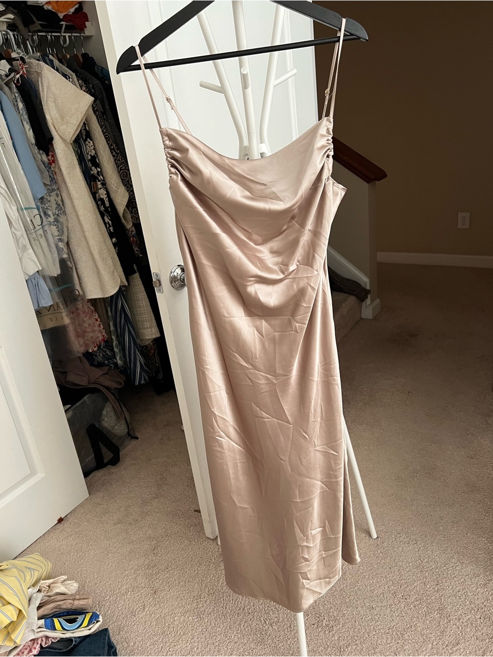 Twin-Set Satin Slip Midi Dress in Blush